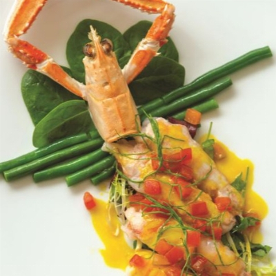 Recette La grosse langoustine sur sa socca niçoise de Jacques Chibois