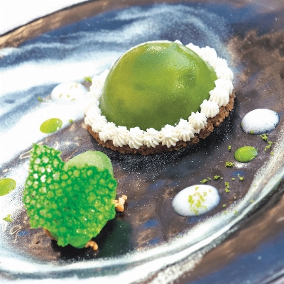 Recette de Dôme glacé de petit pois, agrumes, biscuit aux céréales, glacé de petit pois et miel par Pierre-Alain GARNIER