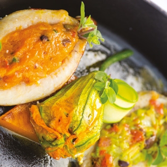 photo de la recette de rougets et fleurs de courgettes farcies