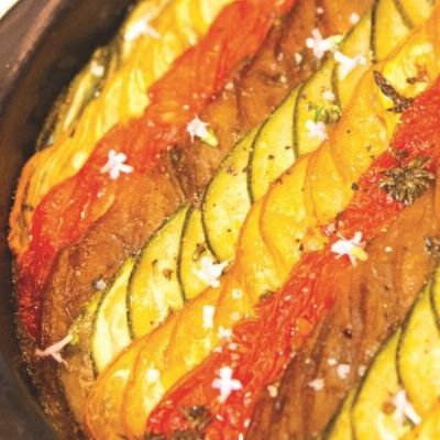 Recette Tian de légumes d'été, mesclun Niçois de Vincent Maillard